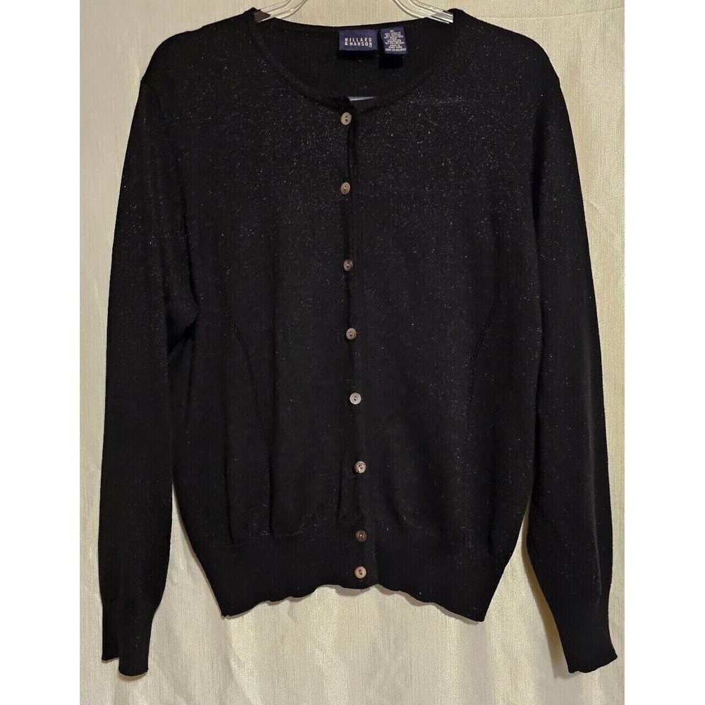 Hillard and Hanson Black Shimmering Cardigan Sweater Women's Size XL GrandmaCore